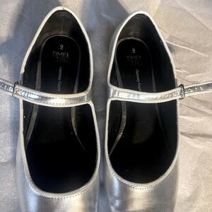 Time and Tru Silver Mary Jane Flats